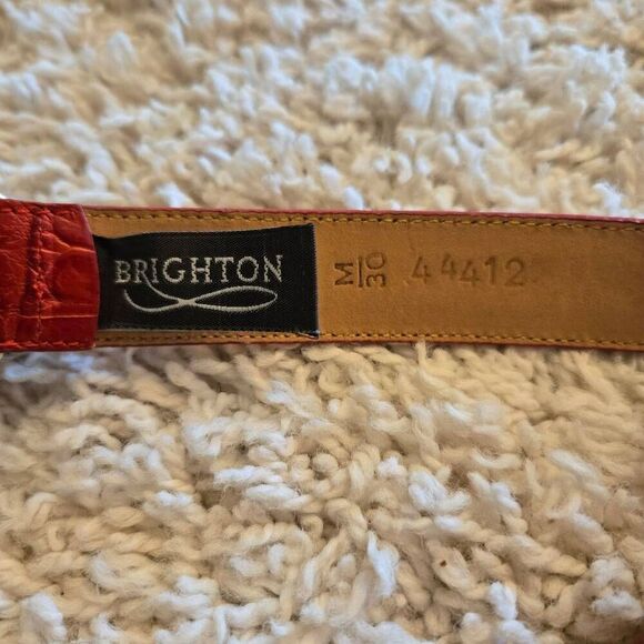 Brighton Red Leather Croc Embossed Belt Silver with Gold Accent Hardware Medium